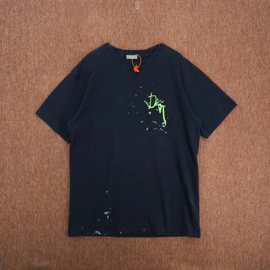 99新 DIOR/迪奥 葡萄籽奢潮/TS联名款泼墨短袖/L码黑色轻奢上衣