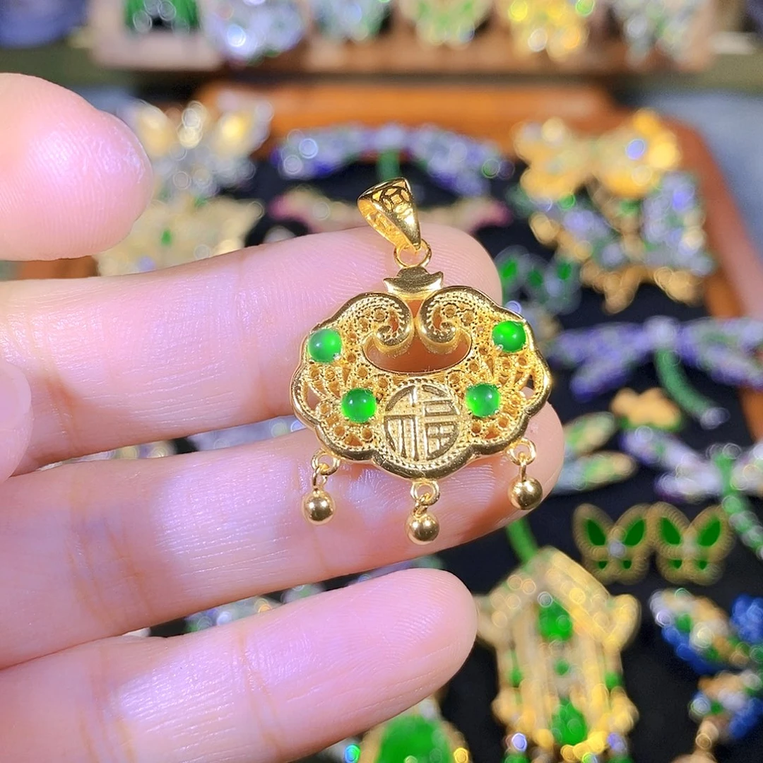 吊坠(不含链)银S925镶嵌翡翠