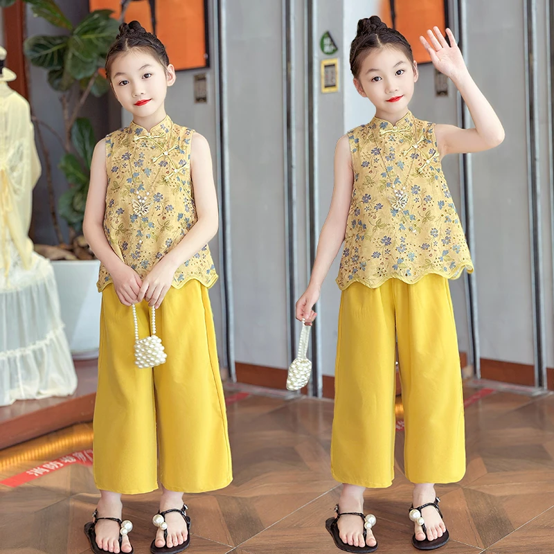 女童国风新中式提花背心套装民族风2025夏季汉服儿童女童夏装套装