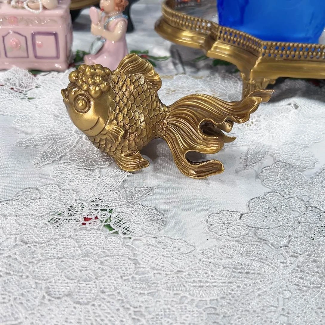 陶瓷F3543纯铜金鱼摆件
