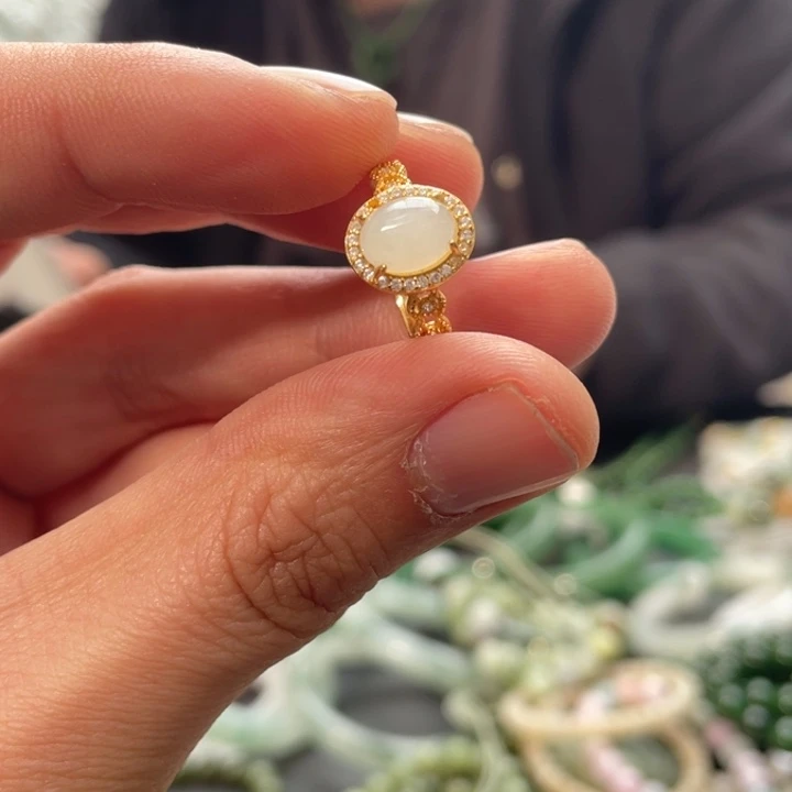和田玉戒指银S925镶嵌
