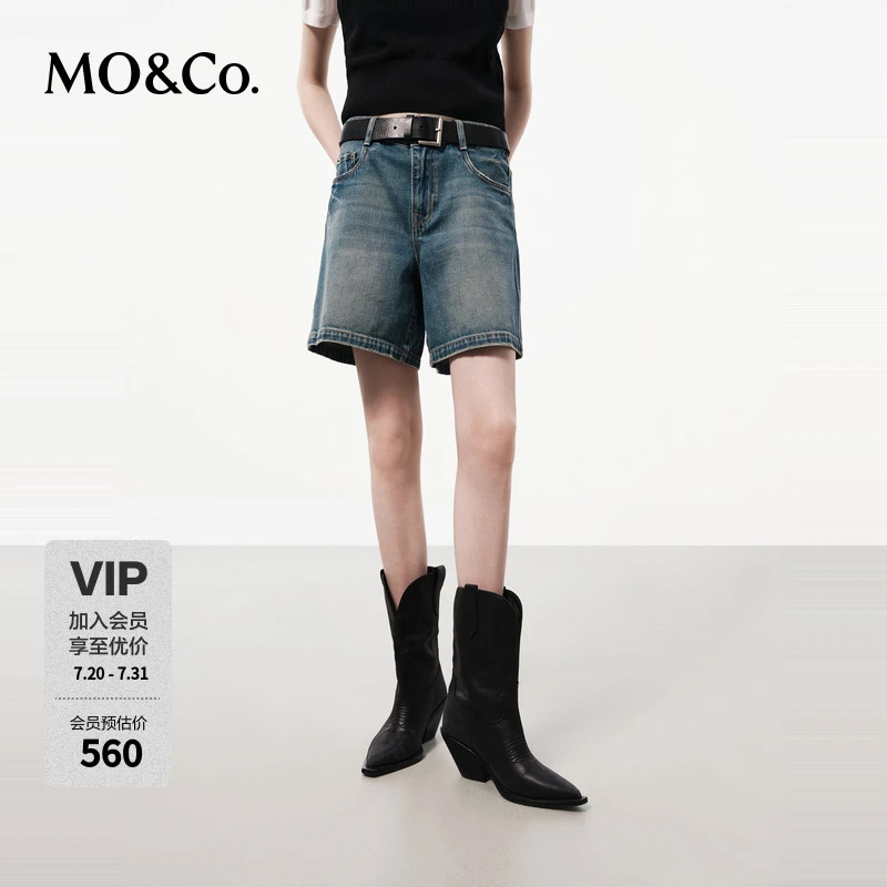 MOCO夏季洗磨靛蓝棉质简约直筒牛仔裤短裤MBD2SOTK01
