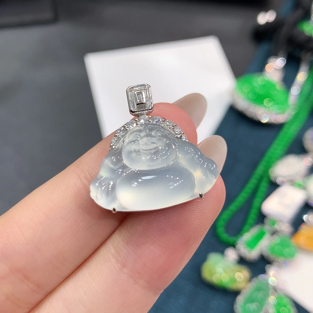 翡翠18K金镶嵌颈饰玻璃冰茅台白佛公 48小时鉴赏期