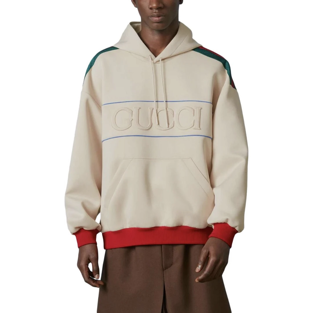 95新 GUCCI/古驰 7595/SS23Logo压花撞色连帽卫衣/s码/轻微污渍