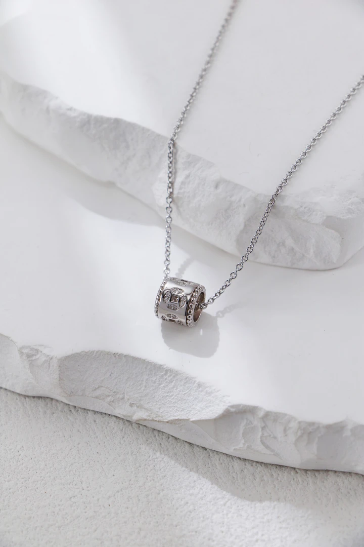 坠链均925银 S925银百搭简约钱币路路通小众项链锁骨链轻奢吊坠