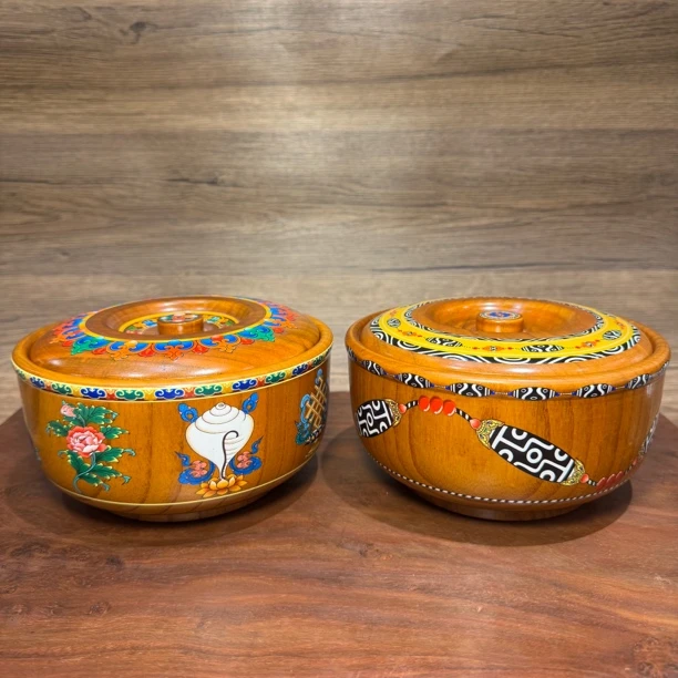 全实木一体整木装酥油奶渣白糖彩印盖碗