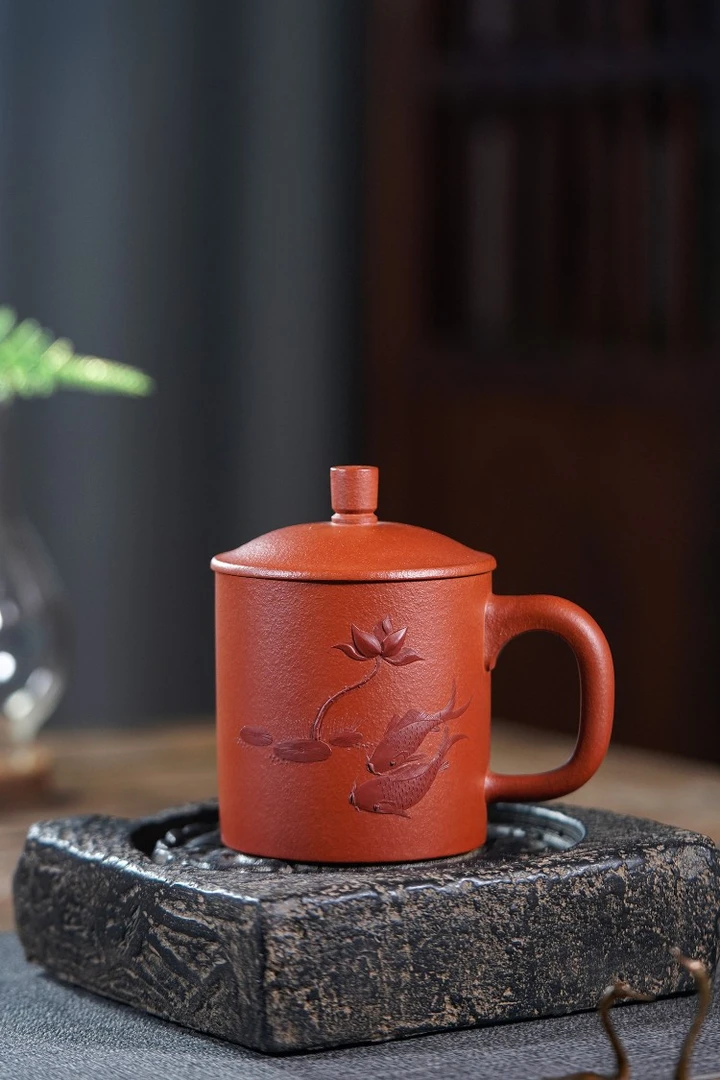 年年有余：神韵紫砂杯：二款：原矿黄龙山朱泥（料正）：容量420cc