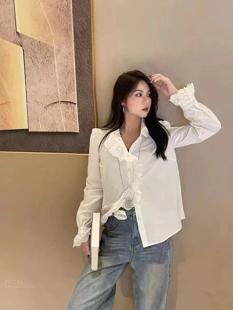 200−299短款气质荷叶领喇叭袖长袖百搭衬衫