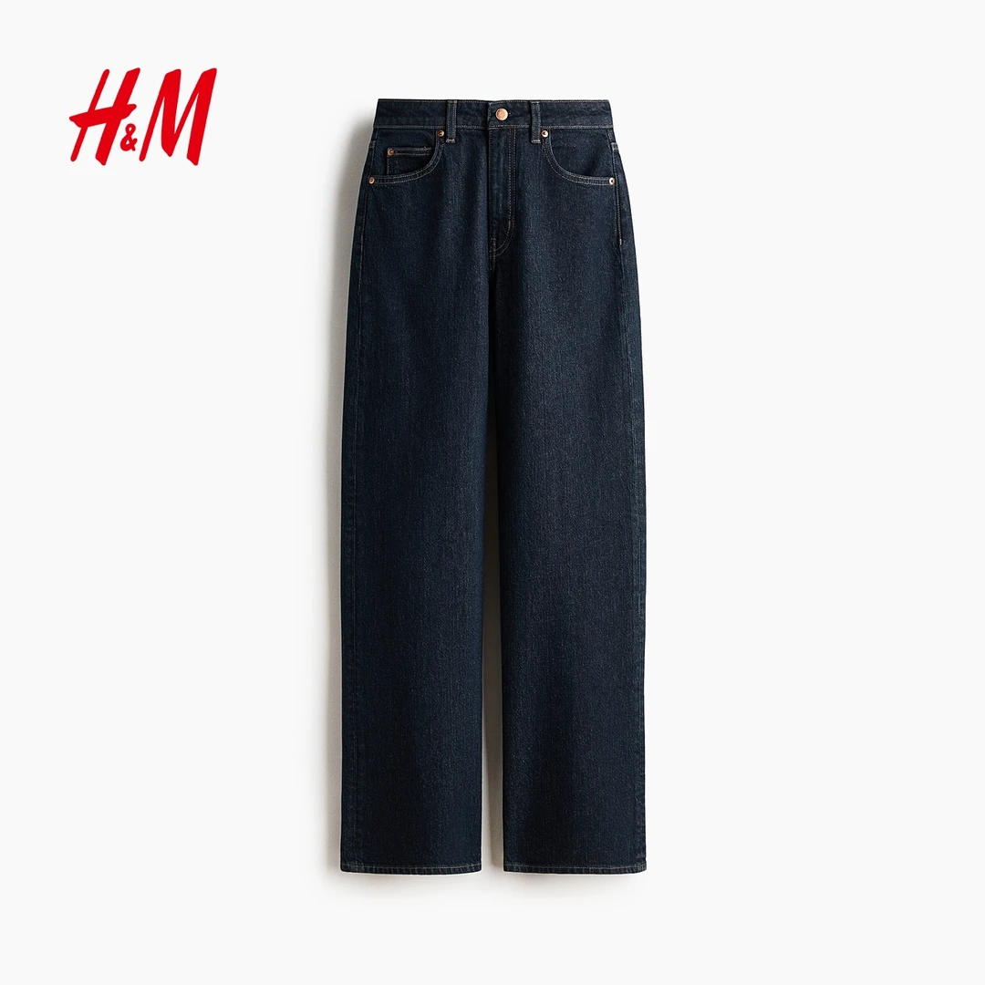 HM2025冬季新款女装高腰阔腿牛仔裤1045459