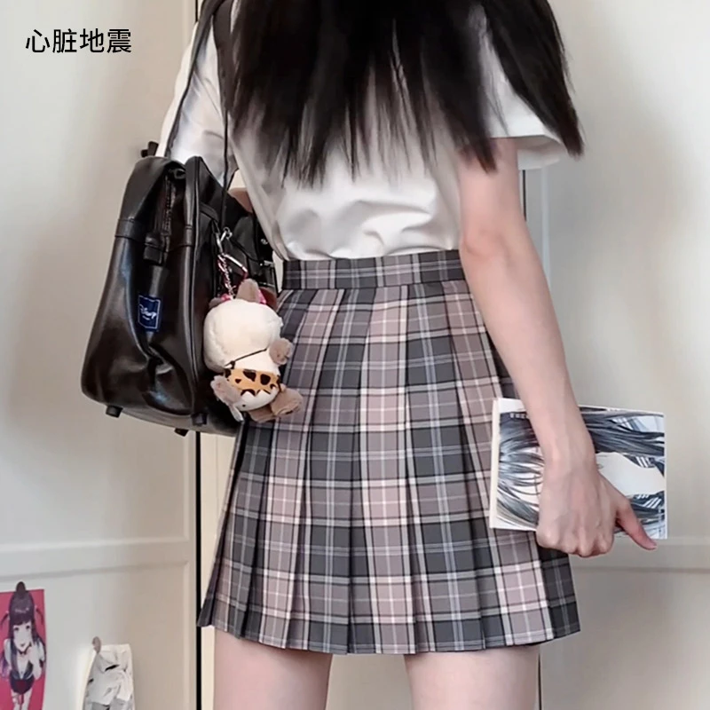 心脏地震灰粉了莓  格裙JK原创日系百褶学生制服套装春夏半身裙