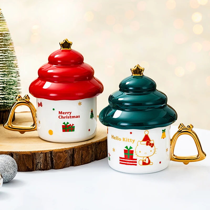 HelloKitty圣诞杯子大容量带盖杯子家用喝水耐高温陶瓷带把牛奶杯