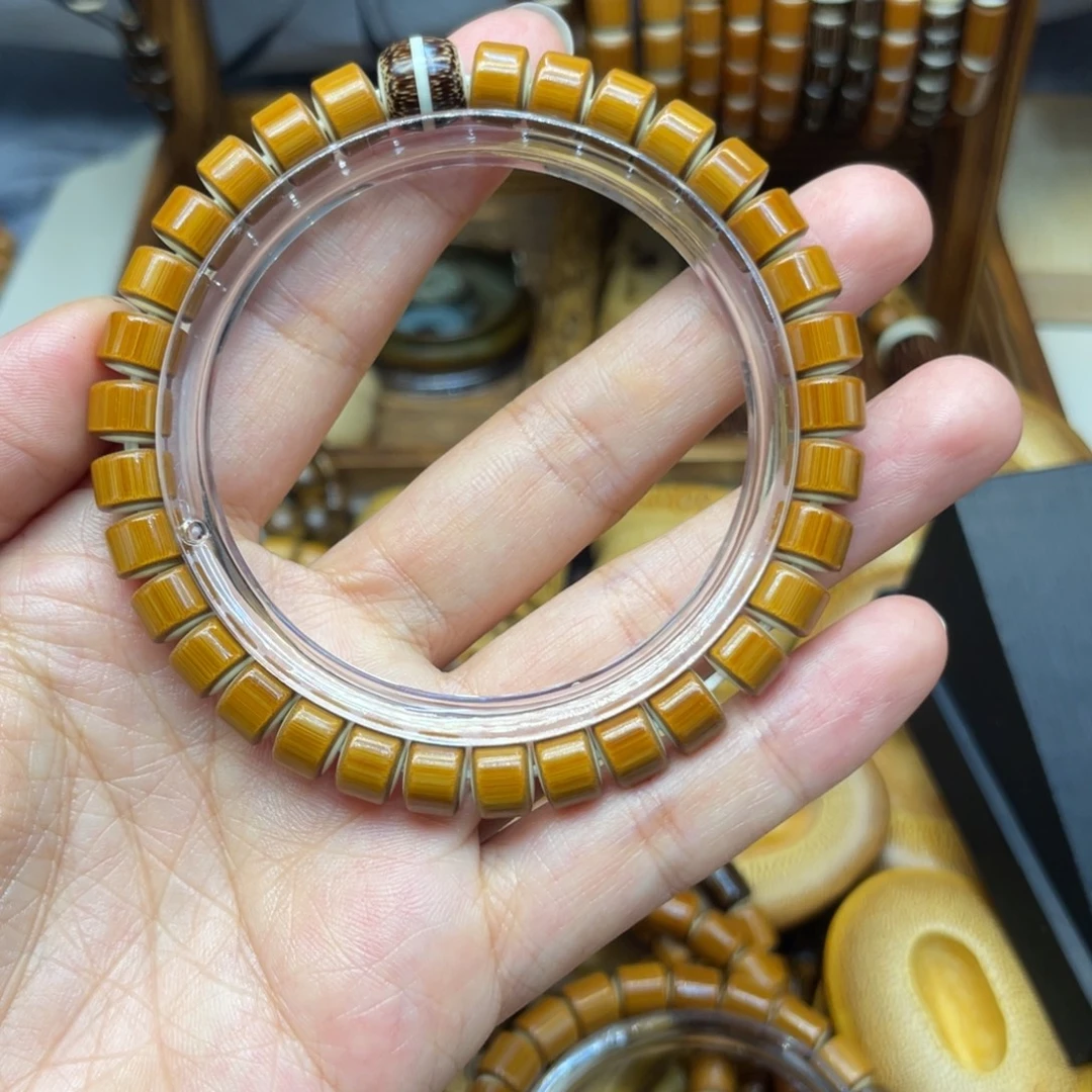 八***火竹实心玉竹0.8药片镶嵌款手串