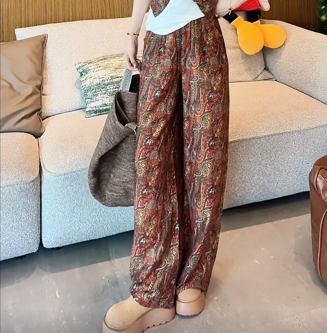 c3331 CC推荐 柔软顺滑印花阔腿裤