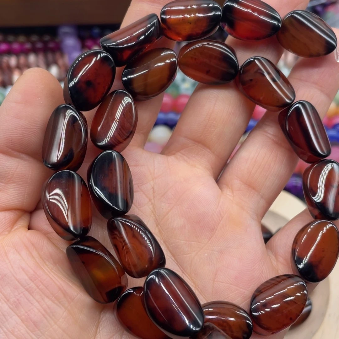 玛瑙/玉髓珠宝半成品未镶嵌巴西琥珀色扭珠13-8m一条