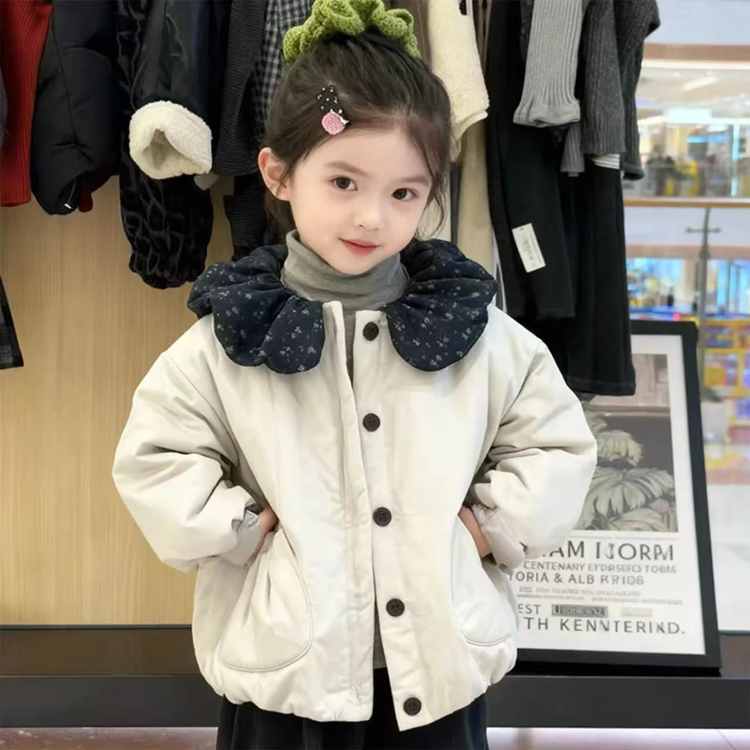 女童棉服冬季新款儿童韩版娃娃领加厚棉衣外套宝宝洋气棉袄上衣