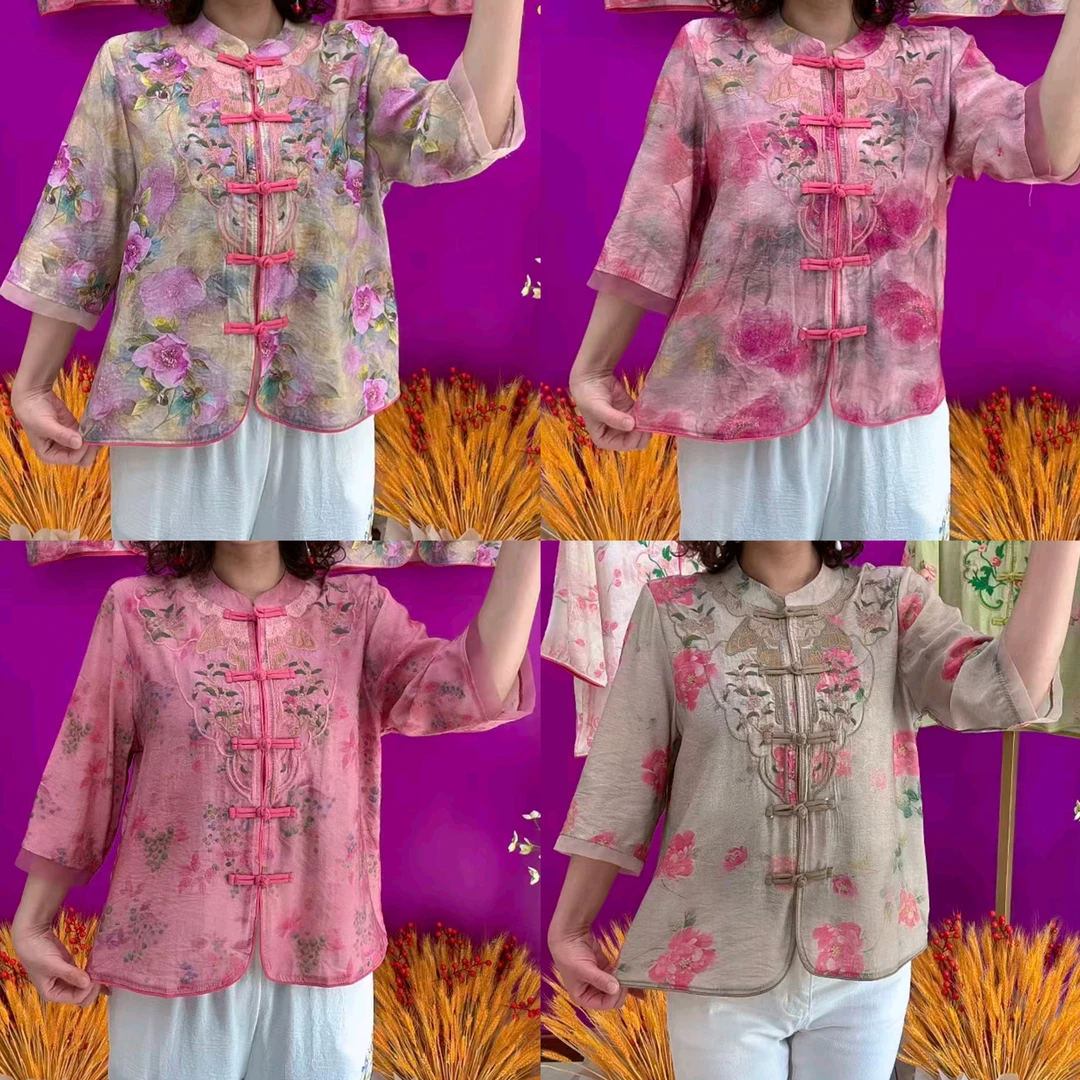 夏季新款刺绣妈妈开衫