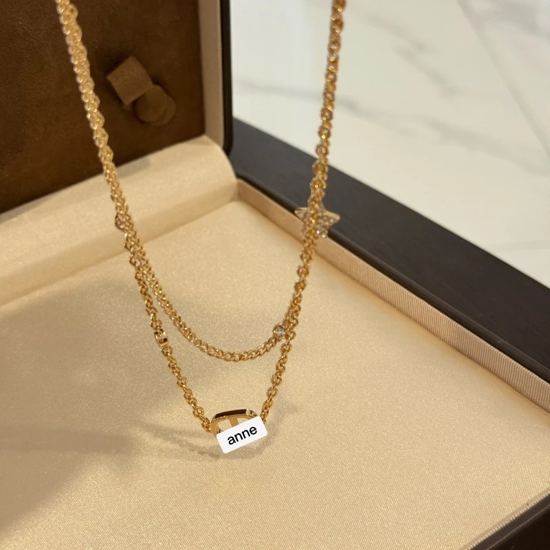 铜合金项链 【X583】时尚精致金色双层字母星星项链