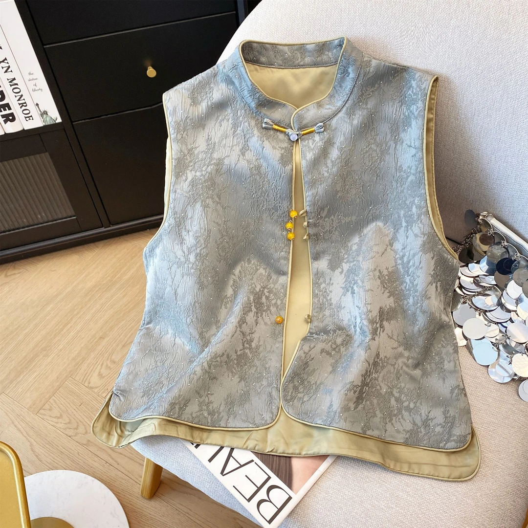 无袖烫钻马夹新中式复古马甲夏季2025春装新款国风百搭背心