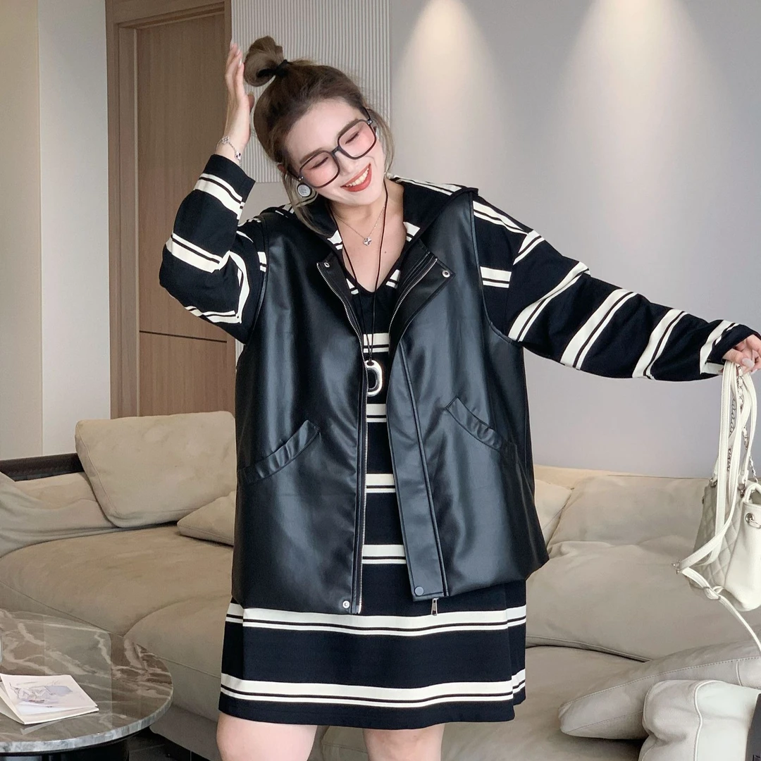 媛子大码洋气高级感马甲PU皮潮流休闲韩版秋季新款宽松显瘦马夹