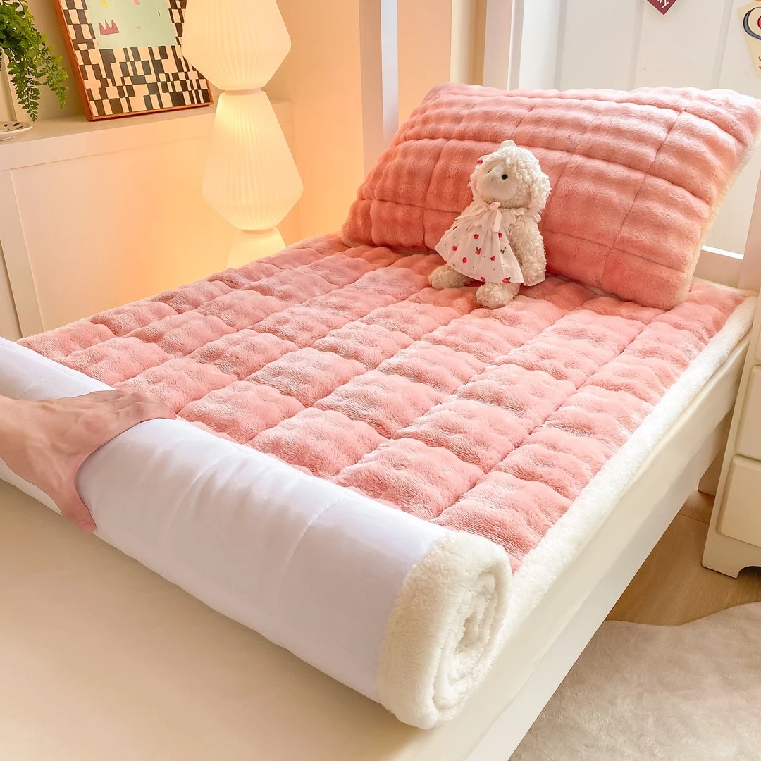 A类泡泡兔毛绒床垫学生宿舍床褥子家用软垫防滑床垫加绒加厚夹棉