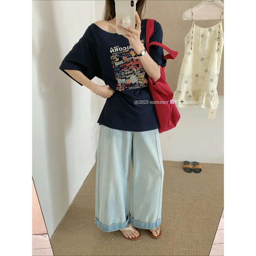 @7730小玉呀！彩色字母！时尚涂鸦！胖MM显瘦T恤印花宽松感百搭上衣