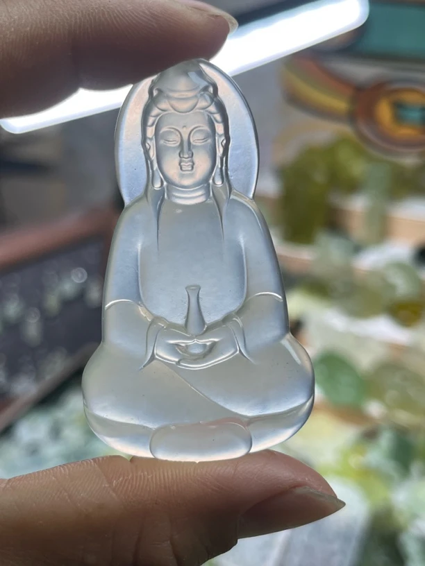 国石岫玉老冰料，素衣观音，冰透玻璃种，平平安安，尺寸63辽宁岫玉
