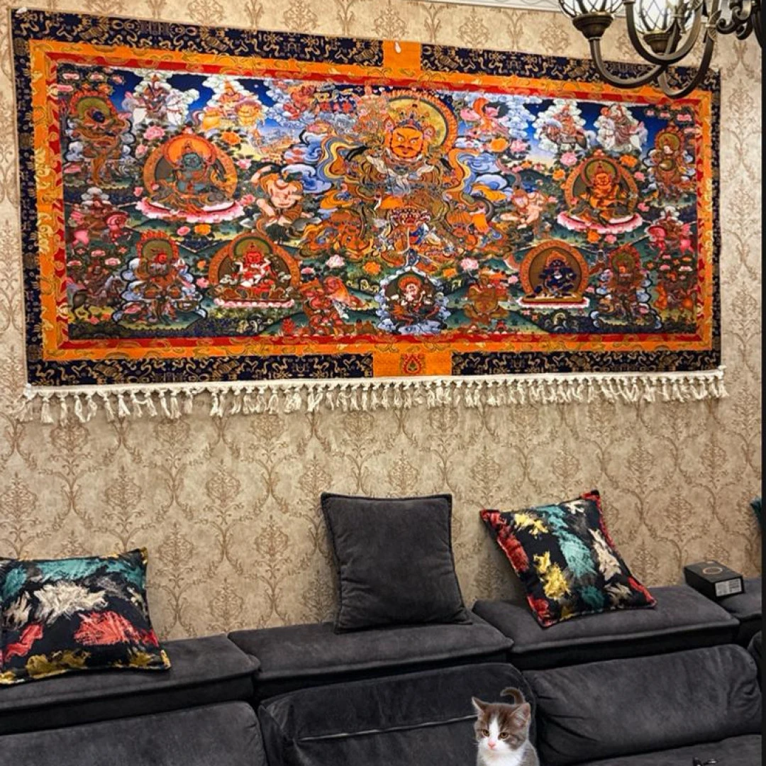 【西藏包邮】财宝天王藏式1*2.2米民族风装饰背景布藏式挂毯黄财神