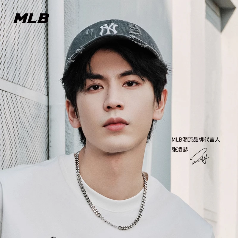 MLB张凌赫同款男女磨破做旧时尚logo运动棒球帽秋冬新款3ACPVV34N