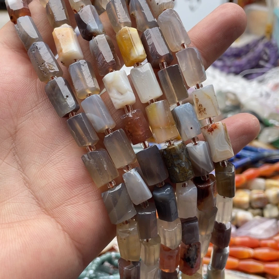 玛瑙/玉髓合金珠宝半成品一条装波斯湾玛瑙管珠8*12mm左右