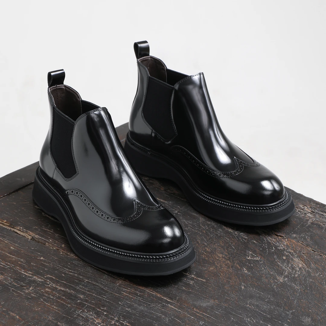 秋冬新品切尔西靴布洛克真皮商务手工高帮皮鞋男士马丁靴中帮短靴