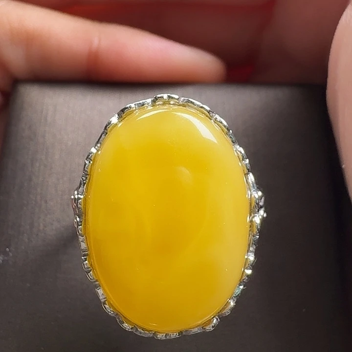 蜜蜡银S925镶嵌戒指戒指