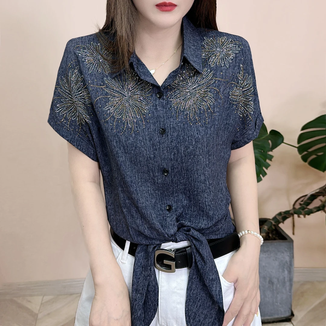 2025夏季新品时尚百搭修身显瘦个性设计感POLO领女士短袖上衣8030