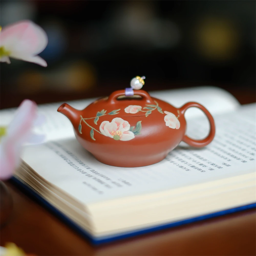 大碗茶器【锦绣之花】朱泥·娇兰·90cc·内推球孔手工手绘蝶花紫砂壶