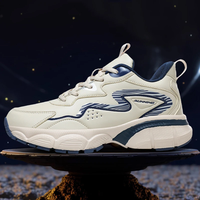 厚底男鞋皮面秋冬款运动鞋超轻软底减震防滑耐磨透气男款老爹潮鞋