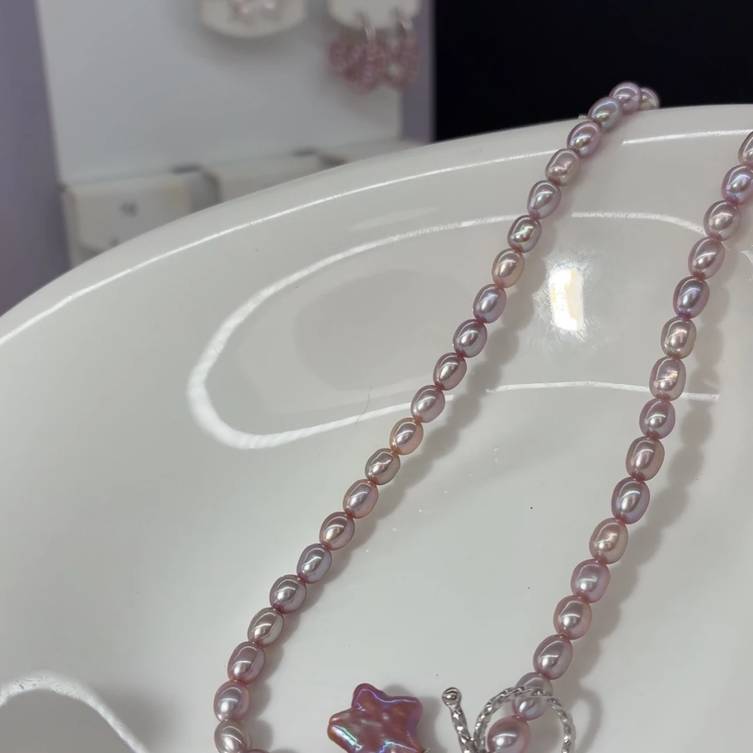 微***油项链银S925镶嵌淡水珍珠