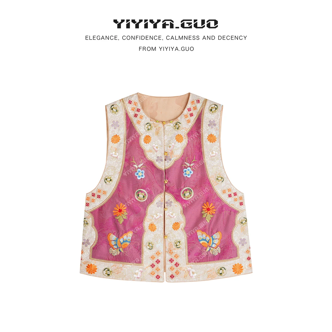 yiyiya.Guo艺艺吖新中式中国风圆领盘扣奢雅云感刺绣马甲2879SS52