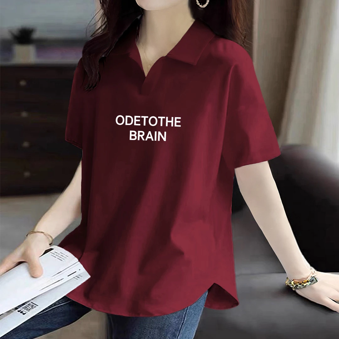 POLO衫女短袖T恤夏季休闲简约大码微胖宽松显瘦遮肚减龄翻领上衣