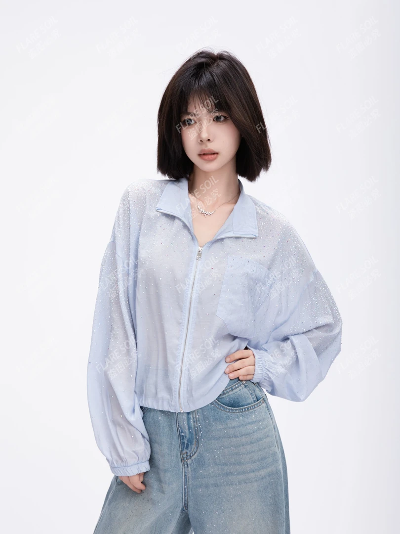 【FLARE SOIL】（现货）立领防晒衣女透气短外套长袖薄款开衫T4360A