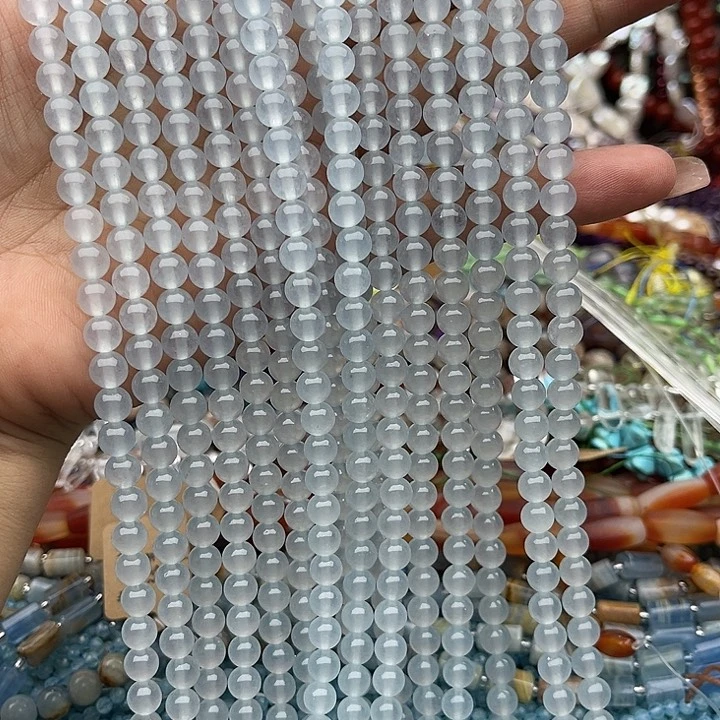 玛瑙/玉髓未镶嵌珠宝半成品一条6mm海蓝宝