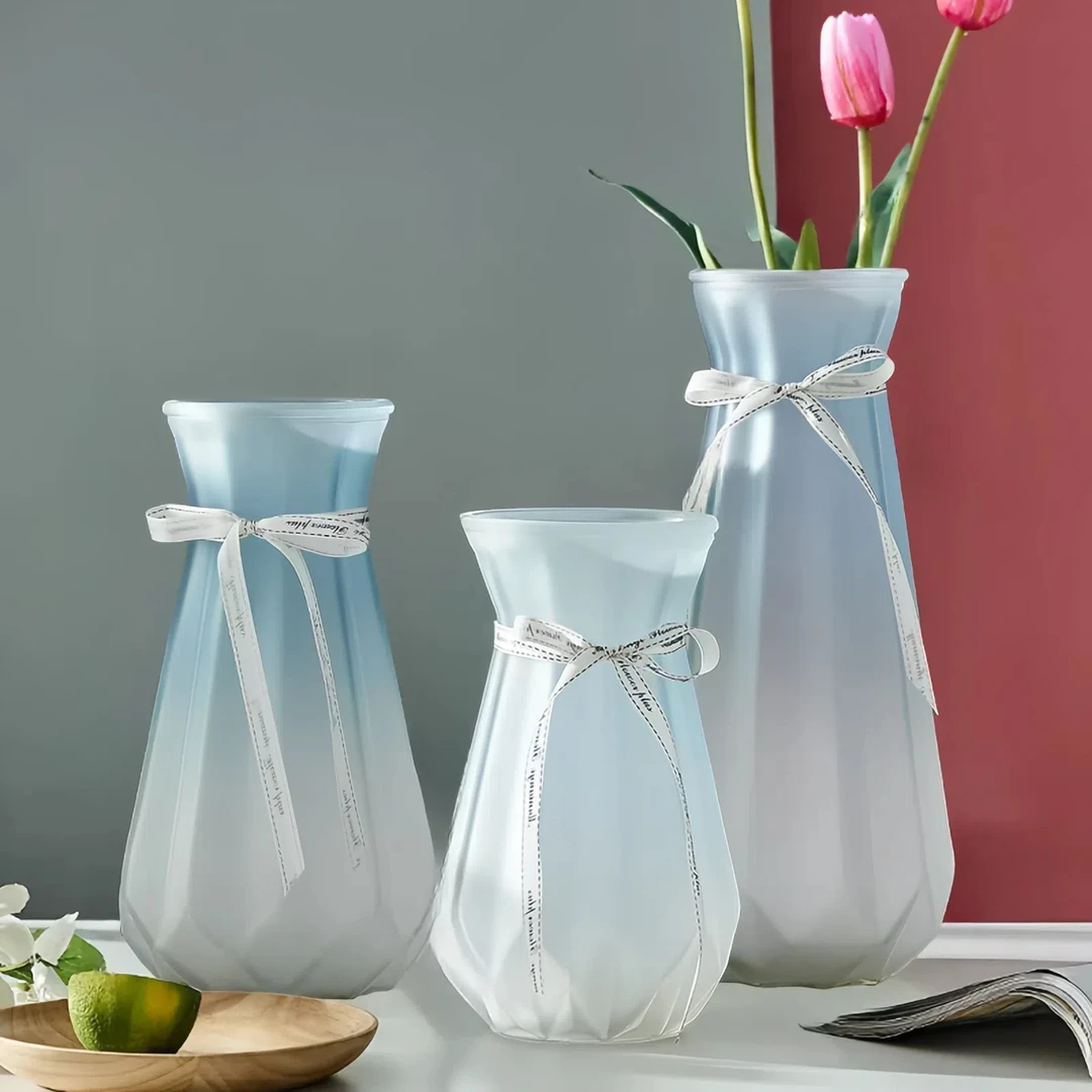 创意蒙砂花瓶玻璃透明客厅摆件鲜花插花瓶北欧简约富贵竹干花瓶