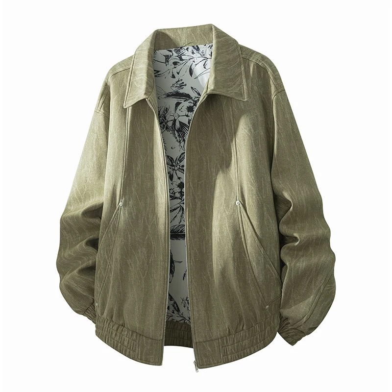 SY2025美式翻领加肥加大码夹克新款休闲潮流外套胖子上衣秋季男款