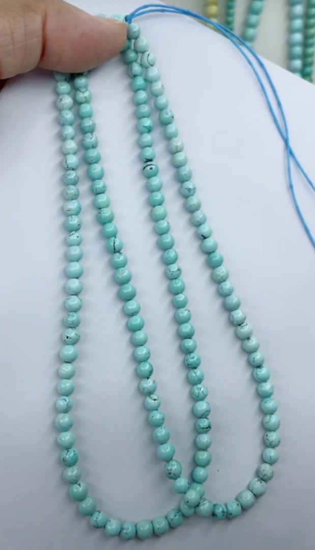 天然原矿绿松石米珠链卡4.6