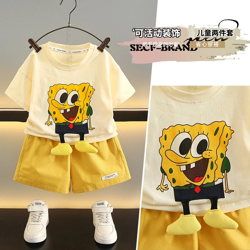 2025新款夏季儿童两件套向日葵色卡通印花短袖短裤套装宝宝潮衣