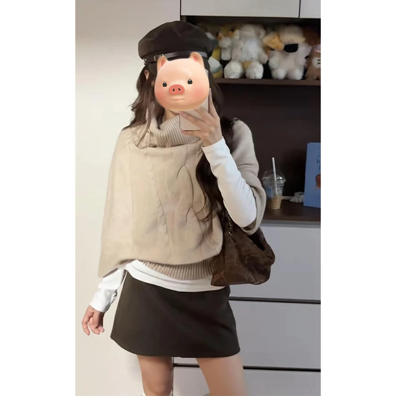 巨好看的轻熟早秋高领套头麻花毛衣女秋冬季宽松慵懒风针织衫上衣