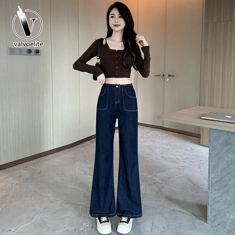VALVOELITE复古微喇牛仔裤女夏季高腰休闲显瘦阔腿穿搭小个子裤子