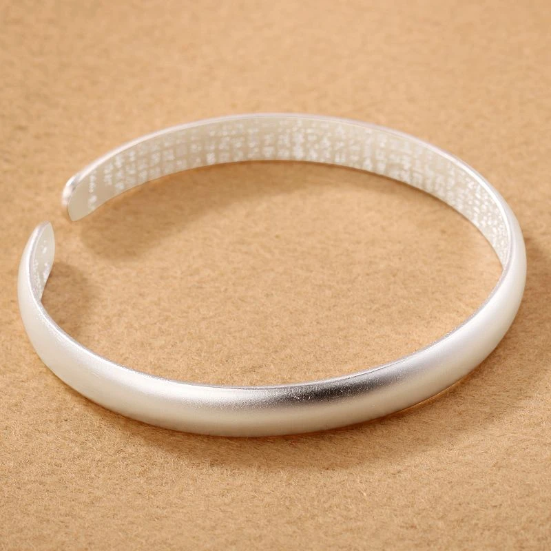 足银手镯 9999足银 磨砂开口心经 足银手镯