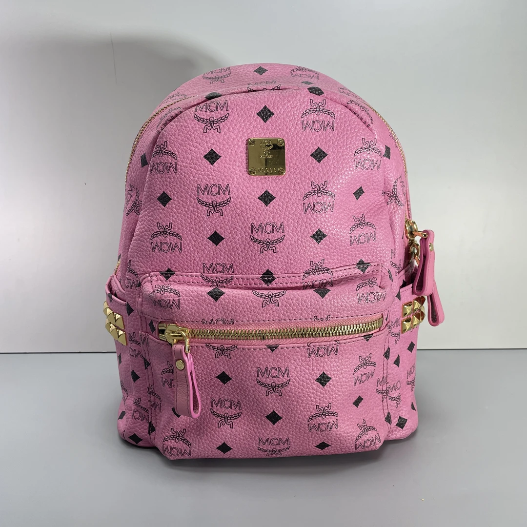 90新 MCM 媚姐/mcm粉色中号双肩包26*32*13cmG061002
