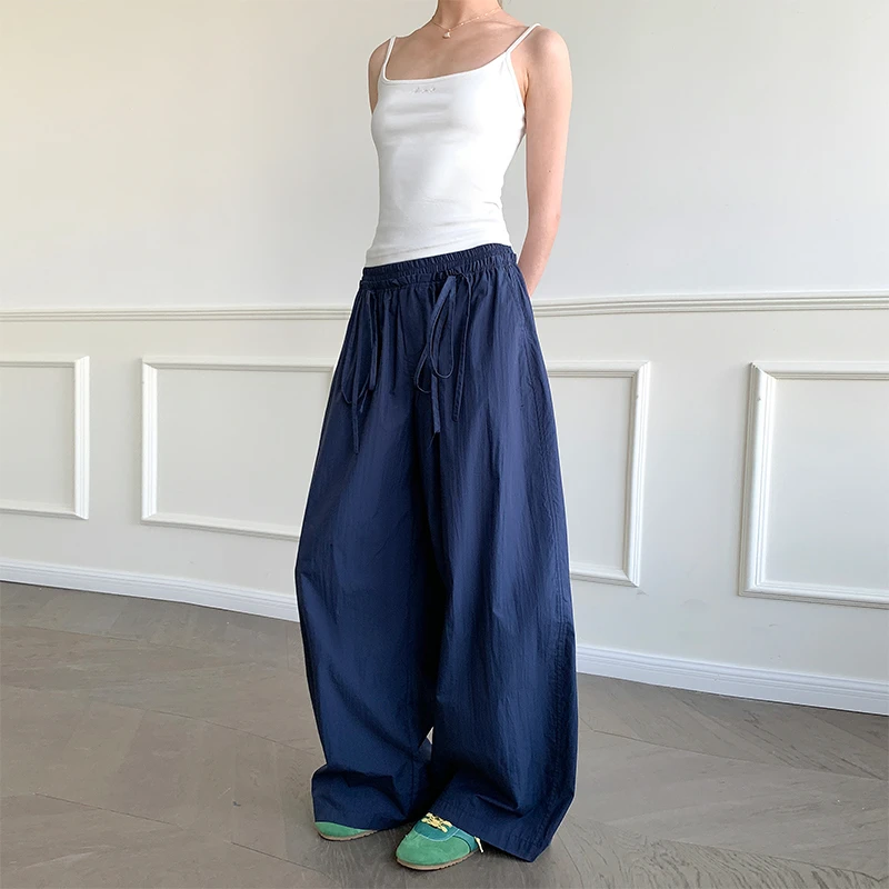 SUNPOINT复古宽松休闲裤夏季薄款蝴蝶结系带慵懒感山本裤209