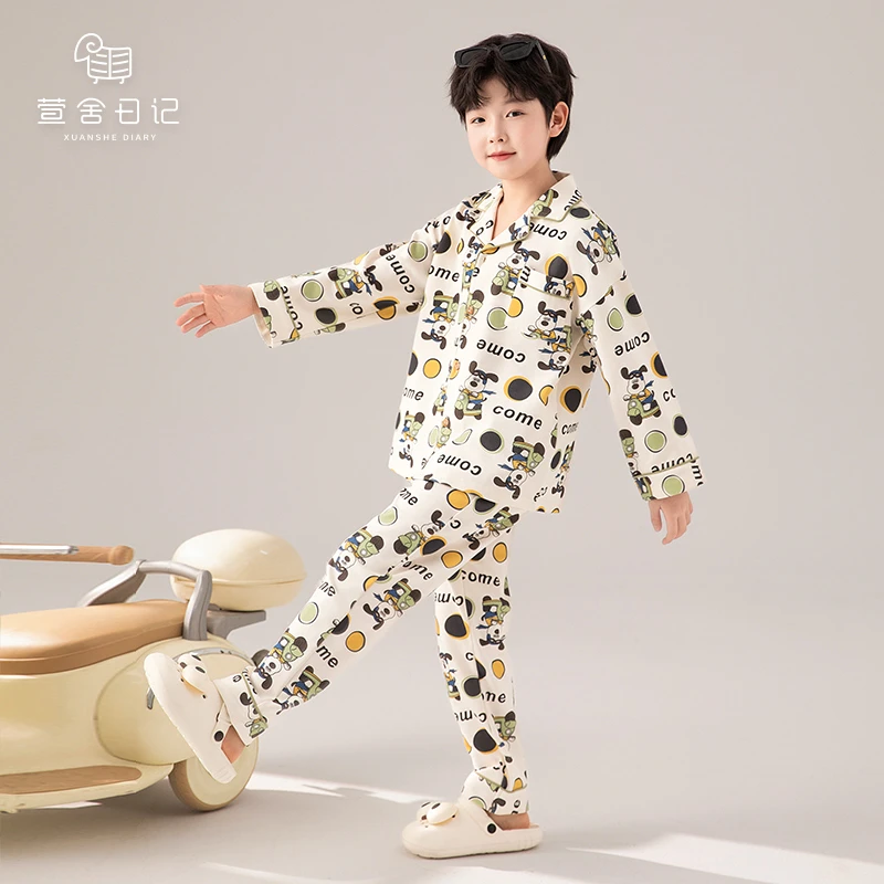 2025新款春秋季男孩纯棉长袖睡衣儿童套装中大童卡通家居服783