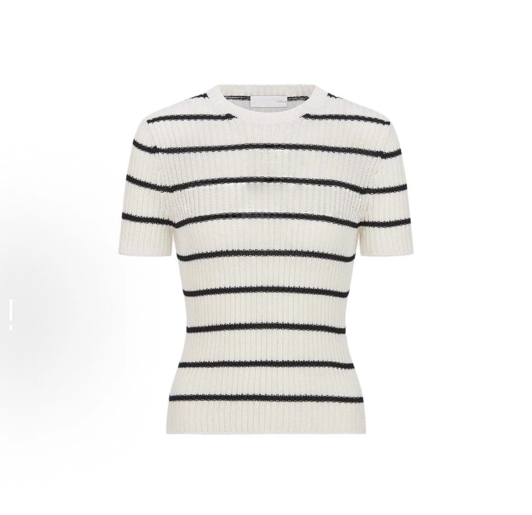 VIC-D3002洋气百搭显瘦白色经典条纹短袖